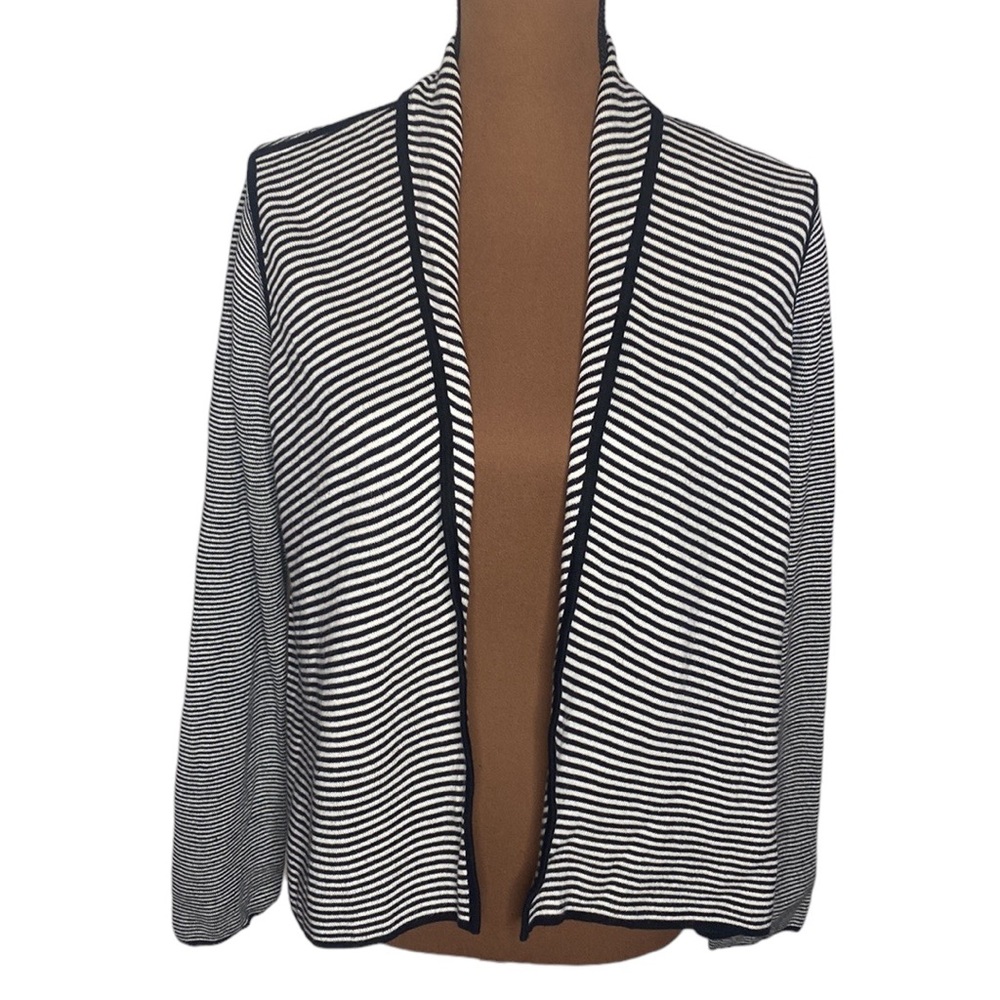 Talbots striped open front shawl collar relaxed sweater cardigan size Mp